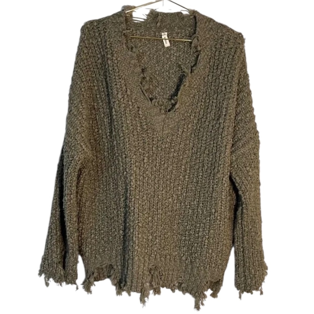 Olive Green Destroyed Sweater Grunge
